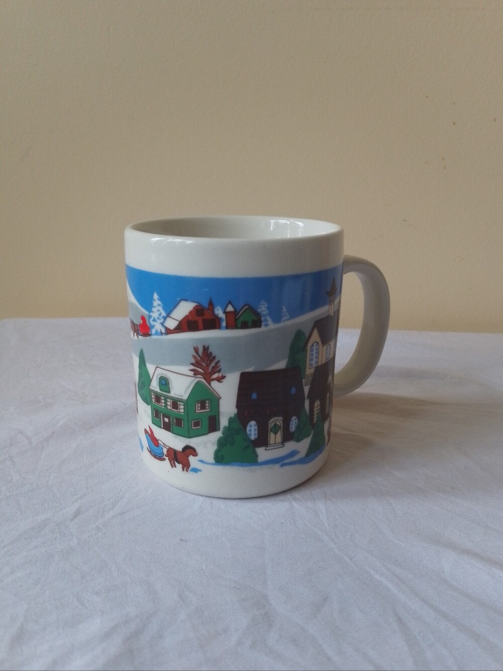 Vintage Ceramic Holiday Village Scene Coffee Mug